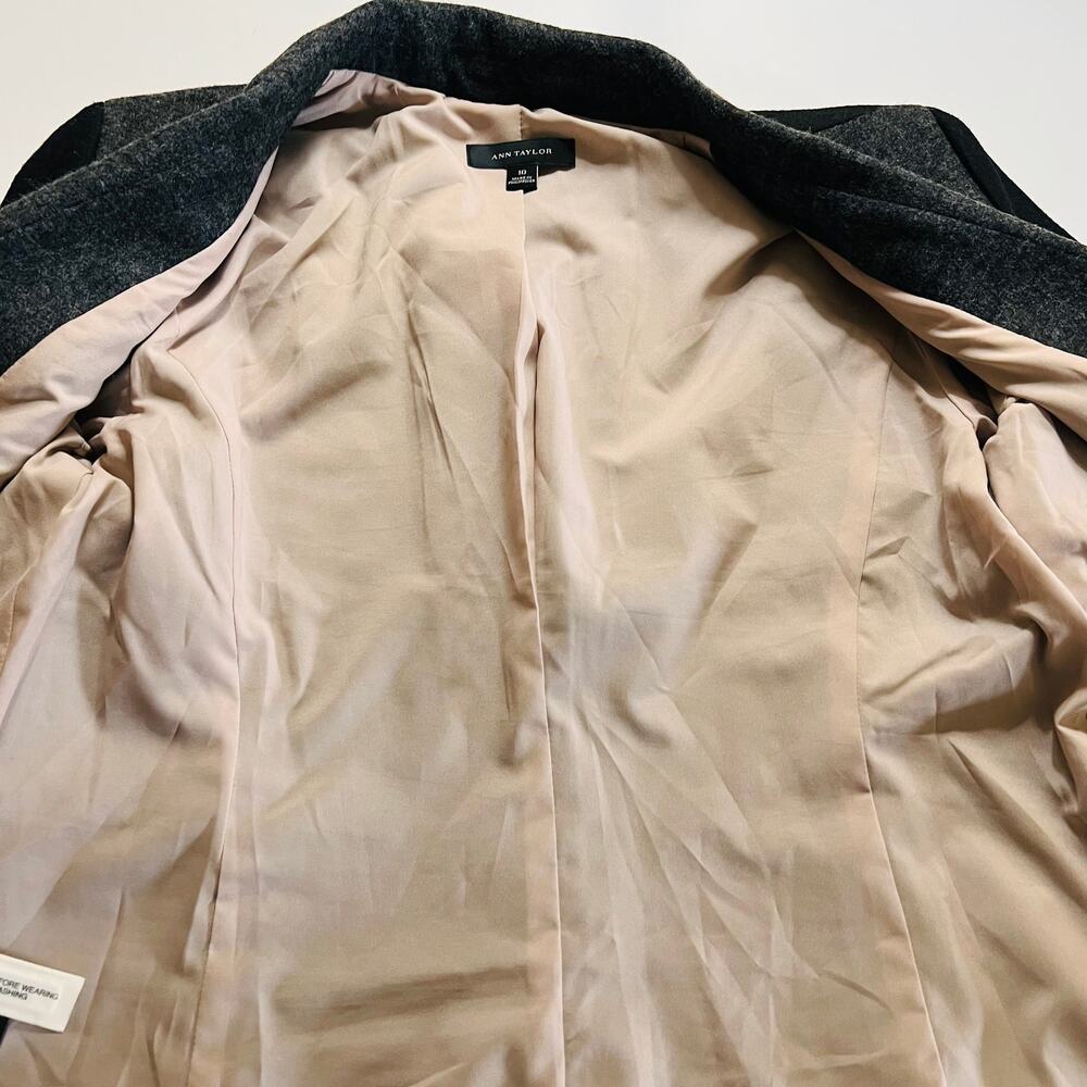 Ann Taylor Wool Blend Tuxedo Style Open Front Colorblock Blazer Sz 10 Gray Black - Picture 6 of 10